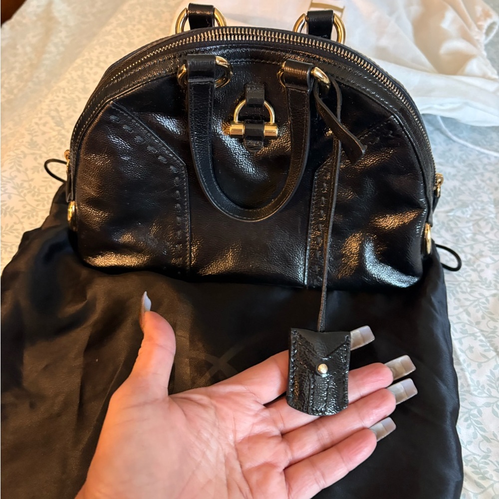 Authentic YSL Elegant Black Leather mini patent Handbag